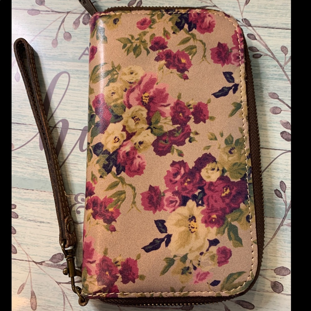Patricia Nash leather antique rose wallet wristlet